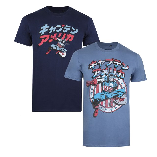 Marvel - Camiseta de Capitán América para Hombre - Pack de 2 (Negro, Gris)