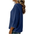 thumbnail image 5 of RQYYD Womens 3/4 Sleeve Crew Neck Linen Blend Dressy Shirts Loose Casual Blouses Tunic Vacation Clothes, 5 of 7