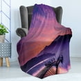 thumbnail image 4 of Landscape Soft Flannel Fleece Throw Blanket, Seashore in Nantou Taiwan Majestic Cloudy Sky Scenery Lake Boats Mountain, Cozy Plush for Indoor and Outdoor Use, 70" x 90", Pink Purple, by Ambesonne, 4 of 5