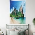 thumbnail image 4 of Tropical Decor Wall Hanging Tapestry, Railay Beach in Krabi Thailand Small Boat Crystal Water Rock Cliff Tropical Landscape, Bedroom Living Room Dorm Accessories, 40 X 60 Inches, by Ambesonne, 4 of 5