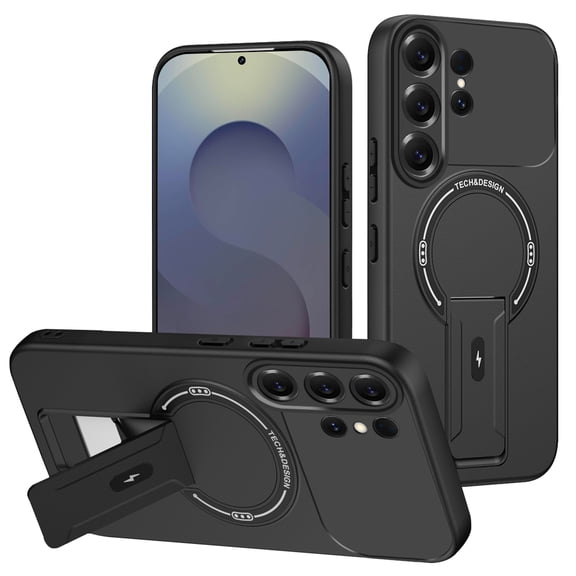 for Samsung Galaxy S25 Edge Military Grade Protection Armor Case 2-in-1 with Invisible Folding Kickstand, Compatible with MagSafe Magnetic Heavy Duty Shockproof Protective Phone Cover - Black