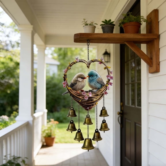 Cheapark Bird Wind Chime Decor Heart Hanging Ornament Metal Bell Accent For Outdoor Garden Patio Yard Hanging Decoration