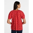 thumbnail image 4 of Time and Tru Women's Ruffle Neck Cotton Top with Short Puff Sleeves, Sizes XS-XXXL, 4 of 6