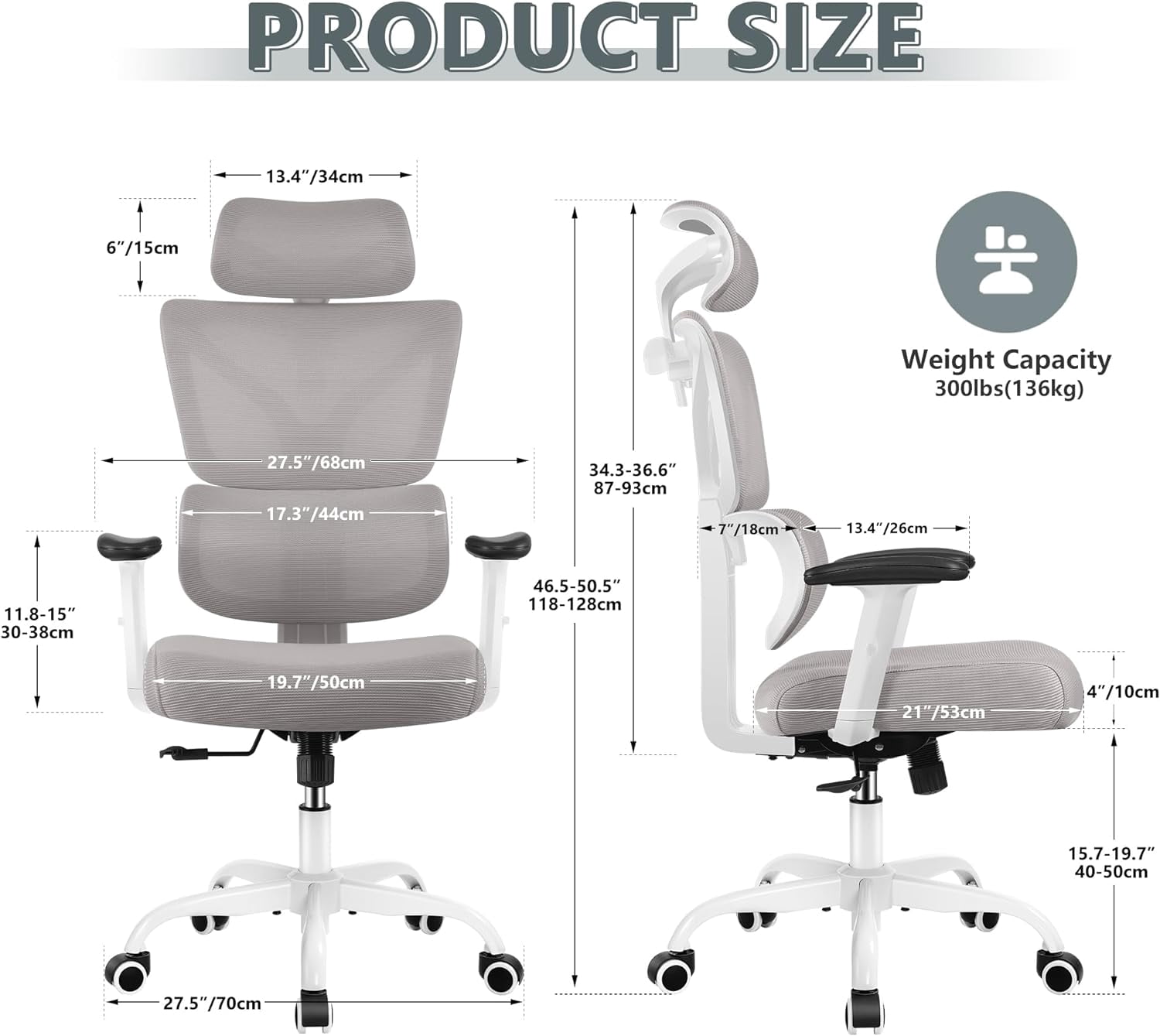 Office Chair, Ergonomic Desk Chair with Adjustable Height and Lumbar Support Swivel Desk Computer Chair with Flip up Armrests for Conference Room, Drak Gray