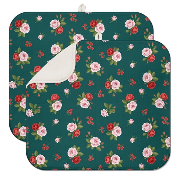 Pioneer Flower Floral Print Pattern Kitchen Dish Drying Mat 1 Pack, Ultra Absorbent Microfiber Drainer Mat, 16"x18"