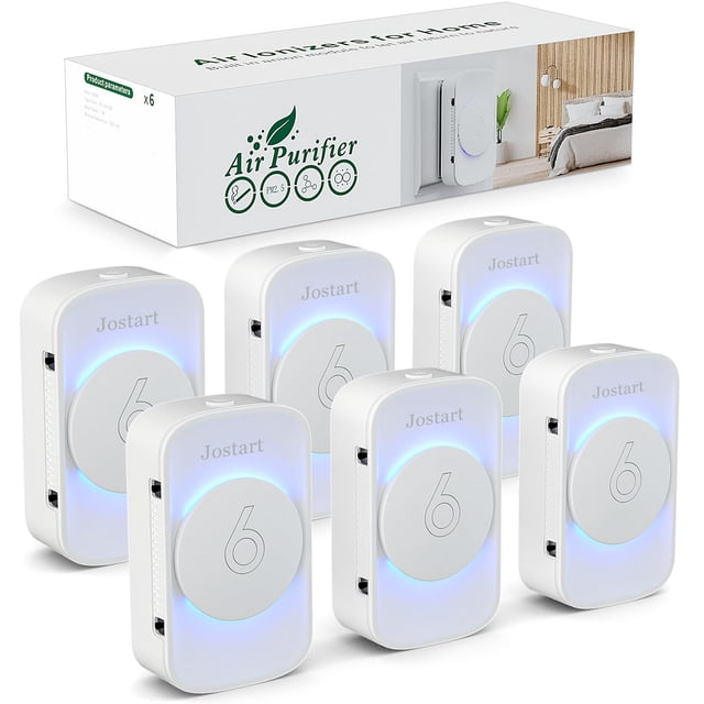 JOSTART - Air Ionizers for Home (6 Pack),Negative Ion Air Filter,Quiet Plug in air fresheners for Bedroom, Office, Kitchen,Garage,Portable Air Purifiers Odor, Smoke Dust, Pets