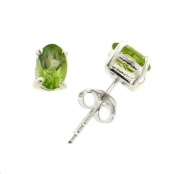 Emerald Cut Peridot Post Earrings - Genuine 4x6mm Oval Cut Peridot Sterling Silver Post Stud Earrings