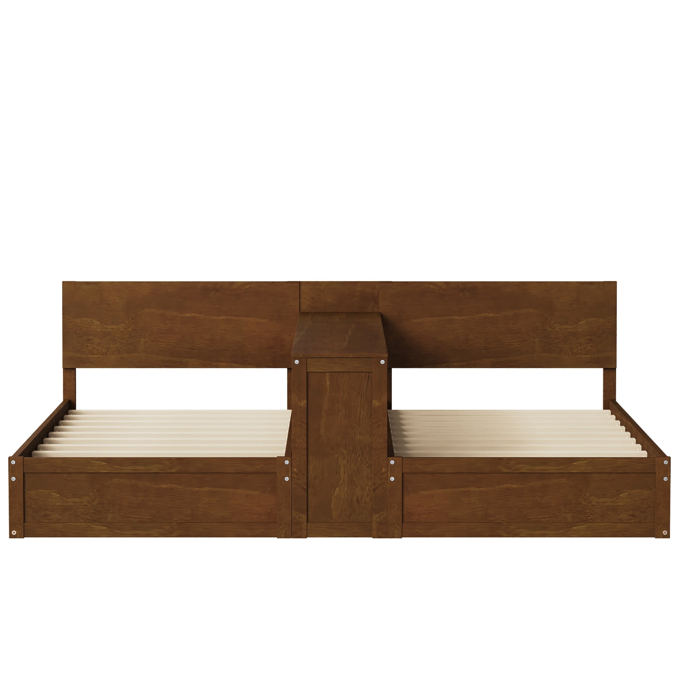 Noble House Girel Twin Platform Bed Frame Set for 2 Kids with Adjustable Storage Desk, Space-Saving Design, Walnut