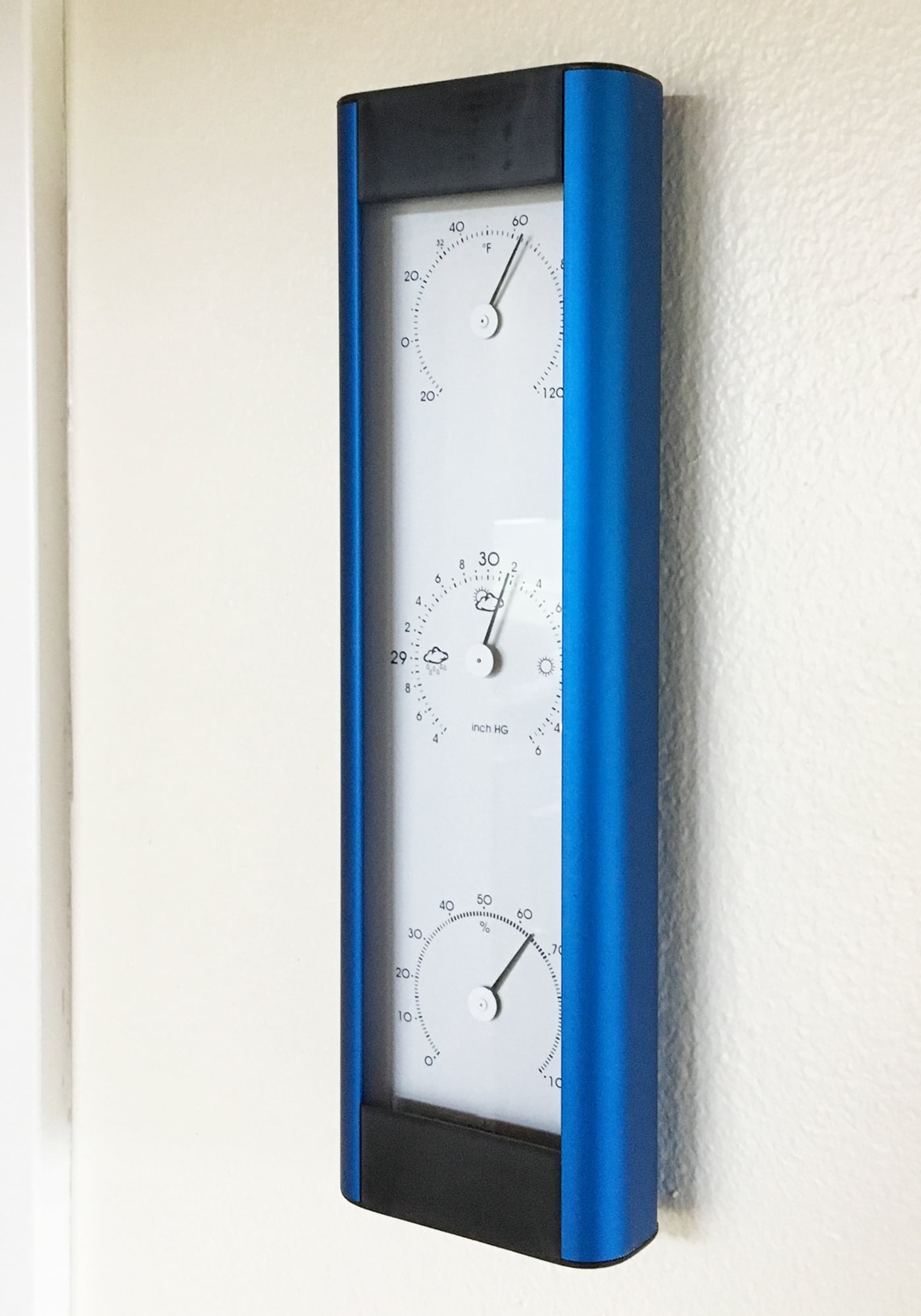 Hokco Weather Station Barometer Thermometer Hygrometer Aluminum Electric Blue
