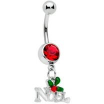 Body Candy Womens 14G 316L Steel Navel Ring Piercing Red Accent Holiday Noel Winter Dangle Belly Button Ring