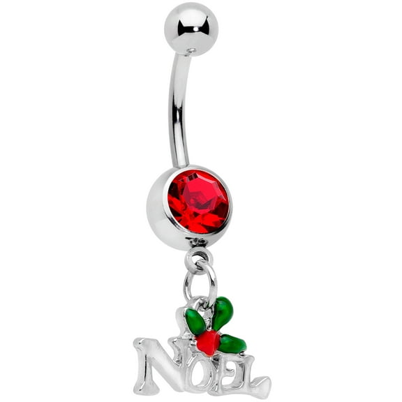 Body Candy Womens 14G 316L Steel Navel Ring Piercing Red Accent Holiday Noel Winter Dangle Belly Button Ring
