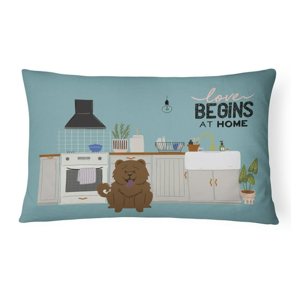 Carolines Treasures CK7845PW1216 Chocolate Chow Chow Kitchen Scene Canvas Fabric Decorative Pillow 12H x16W multicolor