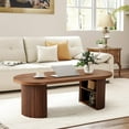 thumbnail image 6 of AVZEAR Oval Fluted Coffee Table for Living Room, Mid Century Modern Coffee Table with Storage, Curved Round Wooden Center Table for Home, Office, Cafe, Vintage Walnut(47.24" x 19.69" x 15.74"), 6 of 7