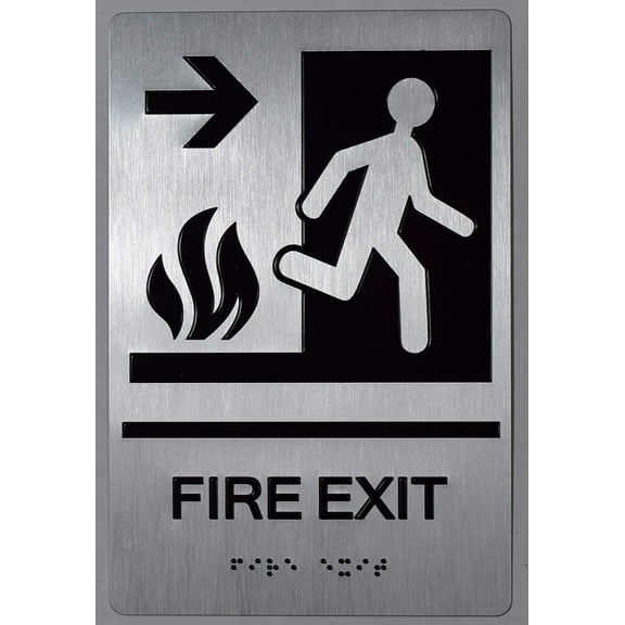 FIRE EXIT Right Arrow Sign -(Aluminium, Silver, Size 6x9)-The Sensation line