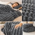 thumbnail image 6 of Textured Striped Throw Blanket | Dark Gray - Soft Fuzzy Ribbed Warm Decor Blanket for Couch Sofa Bed, All Season Cozy Plush for Home Office Travel, 6 of 7