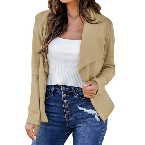 Gibobby Blazer mujer casual Blazer de manga larga para mujer con un botón color sólido para negocios delgado y de gran tamaño(Caqui,XG)