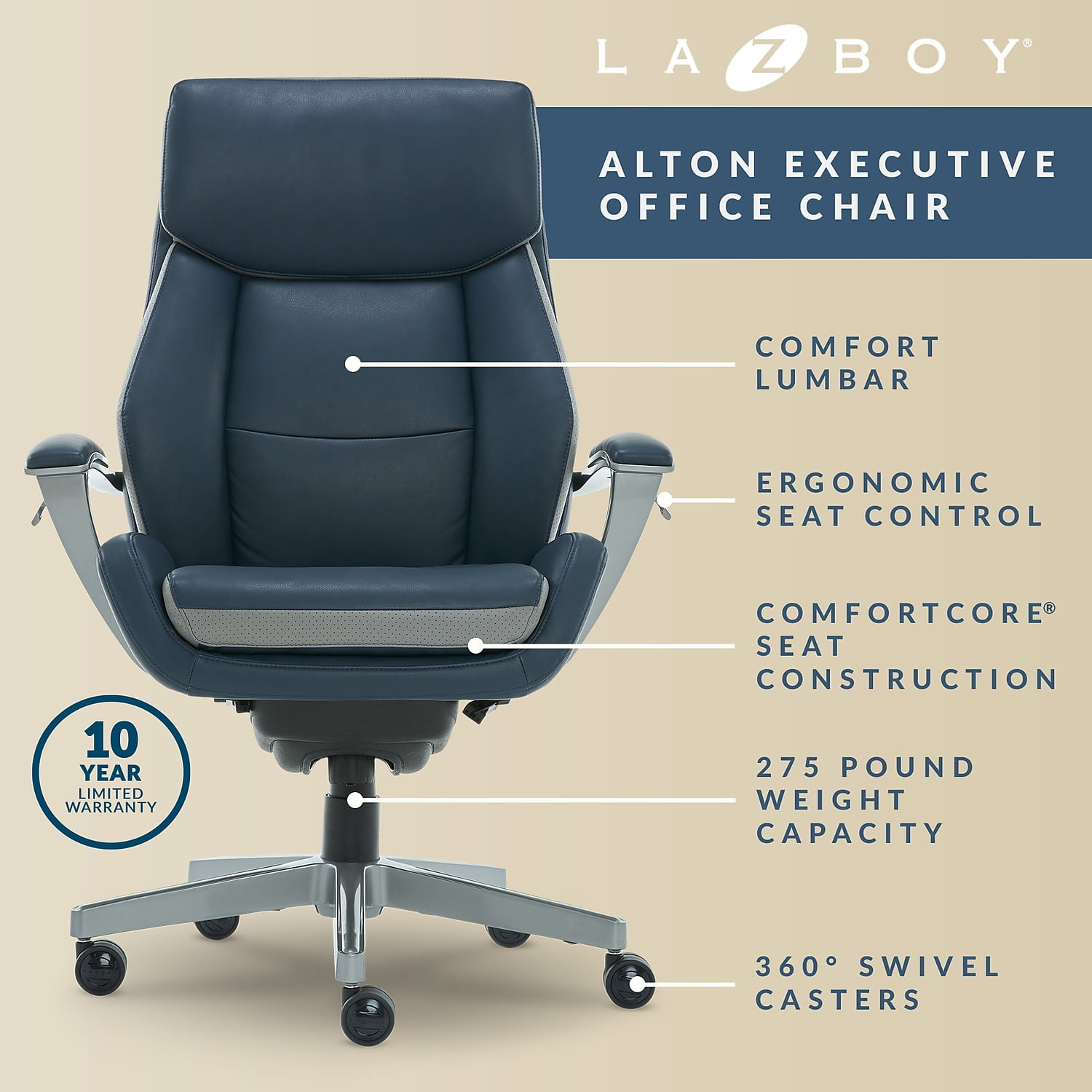 La-Z-Boy Alton High Back Office Chair, Ergonomic, Bonded La-Z-Boy Alton High Back Office Chair, Ergonomic, Bonded