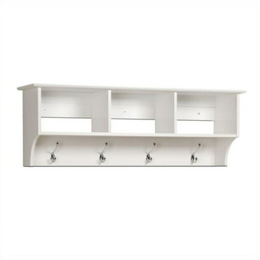Wide Entryway Hanging Shelf With Hooks, White Coat Rack With Shelf Childrens