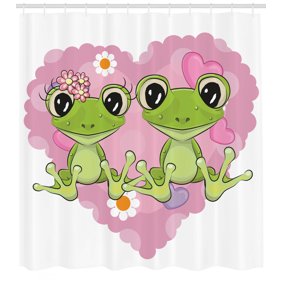 Greendecor Butterfly Frog Green Leaves Waterproof Shower Curtain