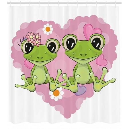 Love Decor Shower Curtain Set Two Cartoon Frogs On A Background