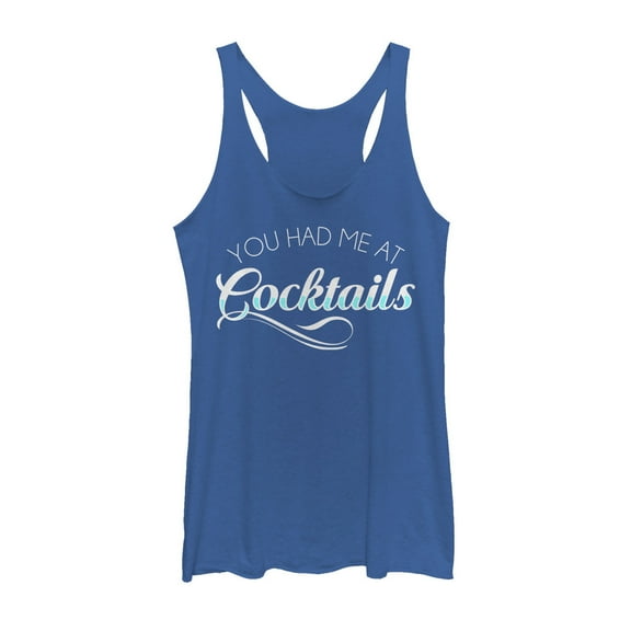 Women's CHIN UP Had Me at Cocktails  Racerback Tank Top Royal Blue Heather X Large