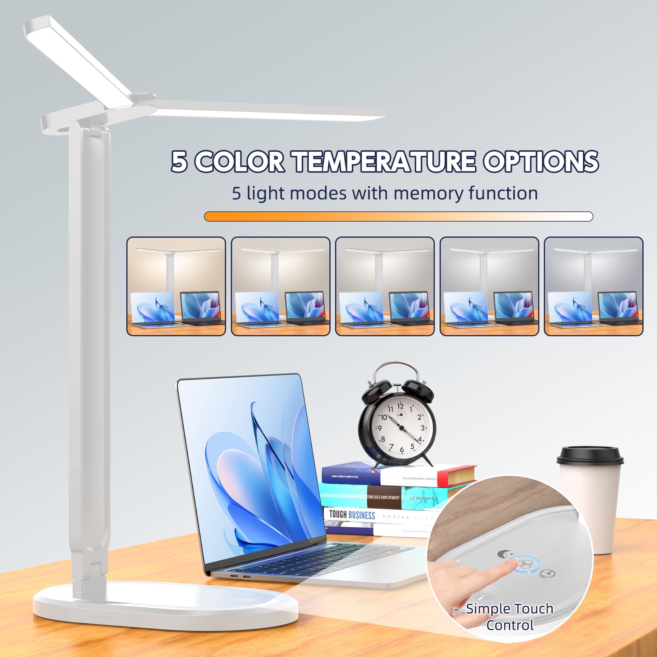 Govvep Foldable Dual Head LED Desk Lamp, 5-Level 1000LM Brightness, Adjustable Arms for Reading/Study