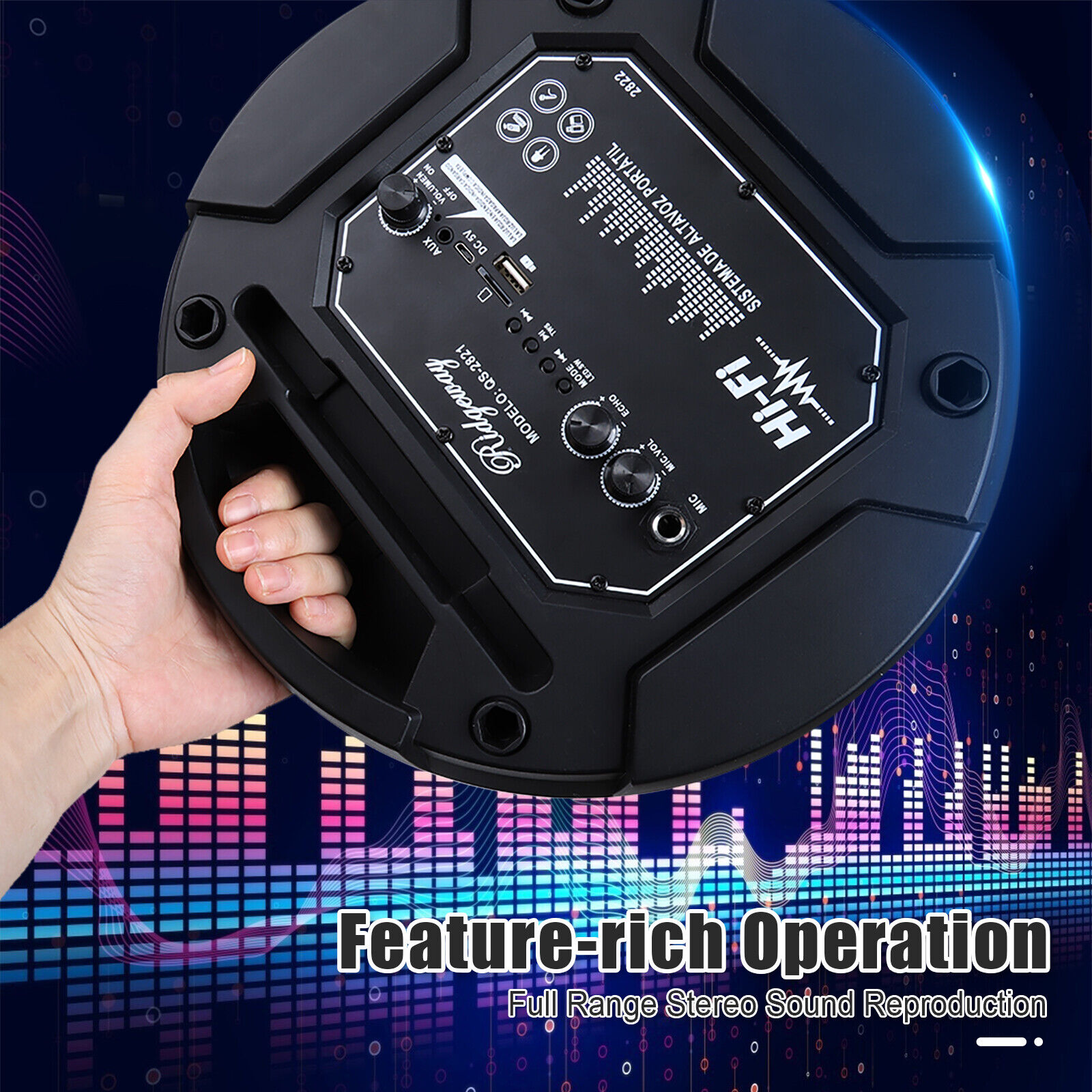 BEYGO Portable Party Speaker with Double Subwoofer Heavy Bass,Bluetooth 5.0 Wireless Outdoor Speaker with Mic, Stereo Sound, for Home, Party, Support FM Radio, Black