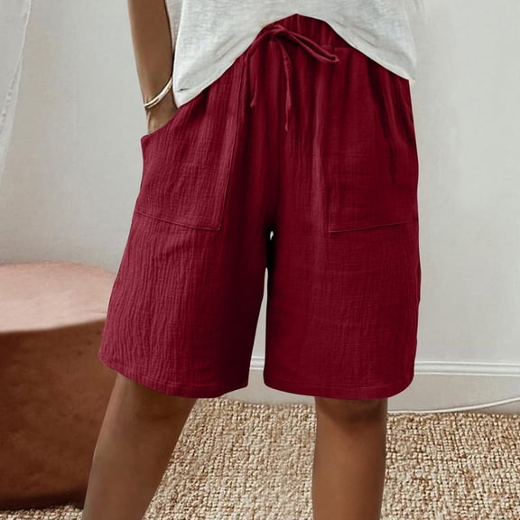 Gamivast Comfy Summer Shorts for Women Elastic Waist Drawstring Casual Lounge Shorts Loose Fit Textured Cotton Gauze Beach Shorts with Front Pockets Activewear