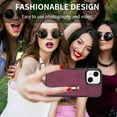 thumbnail image 5 of SaniMore for iPhone 15 6.1" 2023 Back Case with Zipper Card Pokcet Flip Wallet/Kickstand Shock Absorption Anti-fall Retro PU Leather Wear-resistant Shell for iPhone 15, Winered, 5 of 7