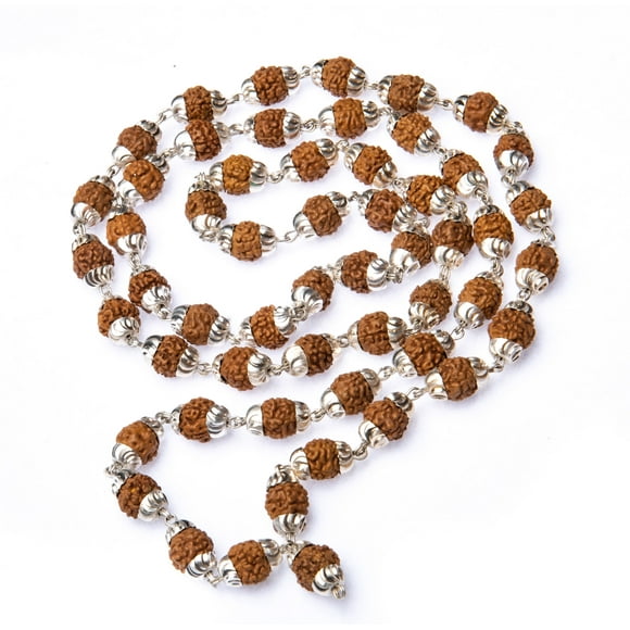 Wonder Care Silver Cap Rudraksh Mala- Himalayan Rudraksha Seeds Ornament Rosary Japa Mala Necklace Mala Beads