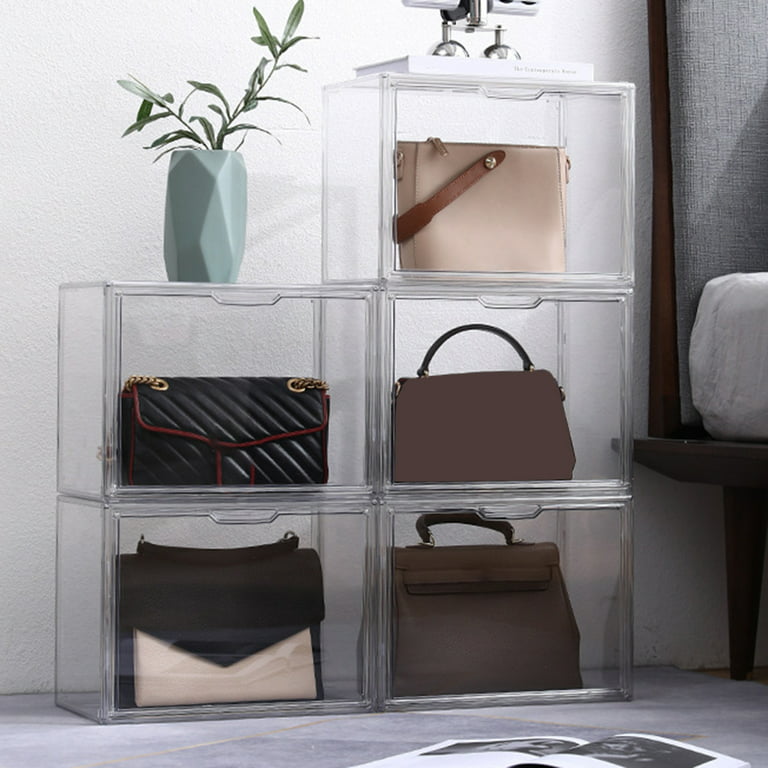 4 Pack Clear Plastic Handbag Storage Organizer for Closet, Stackable  Acrylic Storage Boxes with Magnetic Door for Collectibles Shoes Wallet  Cosmetic