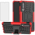 thumbnail image 1 of Phone Case for Huawei P30 with Tempered Glass Screen Protector Cover and Stand Kickstand Hard Rugged Hybrid Heavy Duty Protective Cell Accessories Hwauei P30 ELE-L29 Cases Women Black Redfor P30, 1 of 7