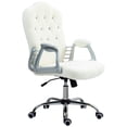 thumbnail image 1 of White Teddy Fleece Office Chair - Adjustable Task Desk Chair with Button Tufted Back, Swivel Wheels - Ideal for Home Office, Study & Vanity Use - 24" x 24", 1 of 7
