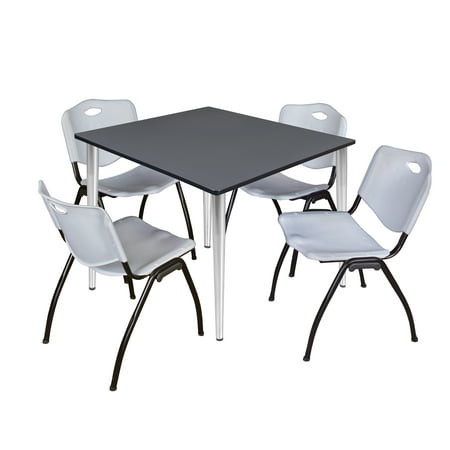 

Regency Kahlo 48 in. Square Breakroom Table- Grey Top Chrome Base & 4 M Stack Chairs- Grey