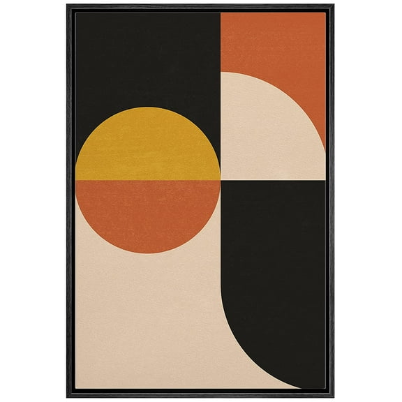 IDEA4WALL Framed Canvas Print Wall Art Yellow & Brown Circle & Polygon Variety Shapes Patterns Modern Art Mid-Century Modern Colorful Warm for Living Room, Bedroom, Office - 16"x24" Black