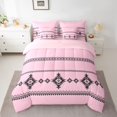 thumbnail image 3 of Castle Fairy Vintage Aztec King Bedding 7pcs,Tribal Geometric Motif King Bed in a Bag,Black Light Pink,Reversible, 3 of 7
