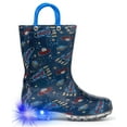 thumbnail image 1 of Toddler Boys Rain Boots Little Kids Baby Light Up Rubber Printed Waterproof Mud Insulated Shoes Cosmos Navy Lightweight Adorable with Easy-on Handles Non Slip Size 11, 1 of 5