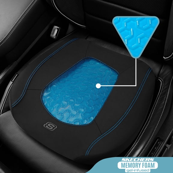 Skechers Car Seat Cushion, Gel Infused Memory Foam Seat Cushion, Cooling Breathable Car Cushion, Non-Slip Driving Seat Cushion, Ergonomic Support Cushion for Car Truck Office Chair, Black