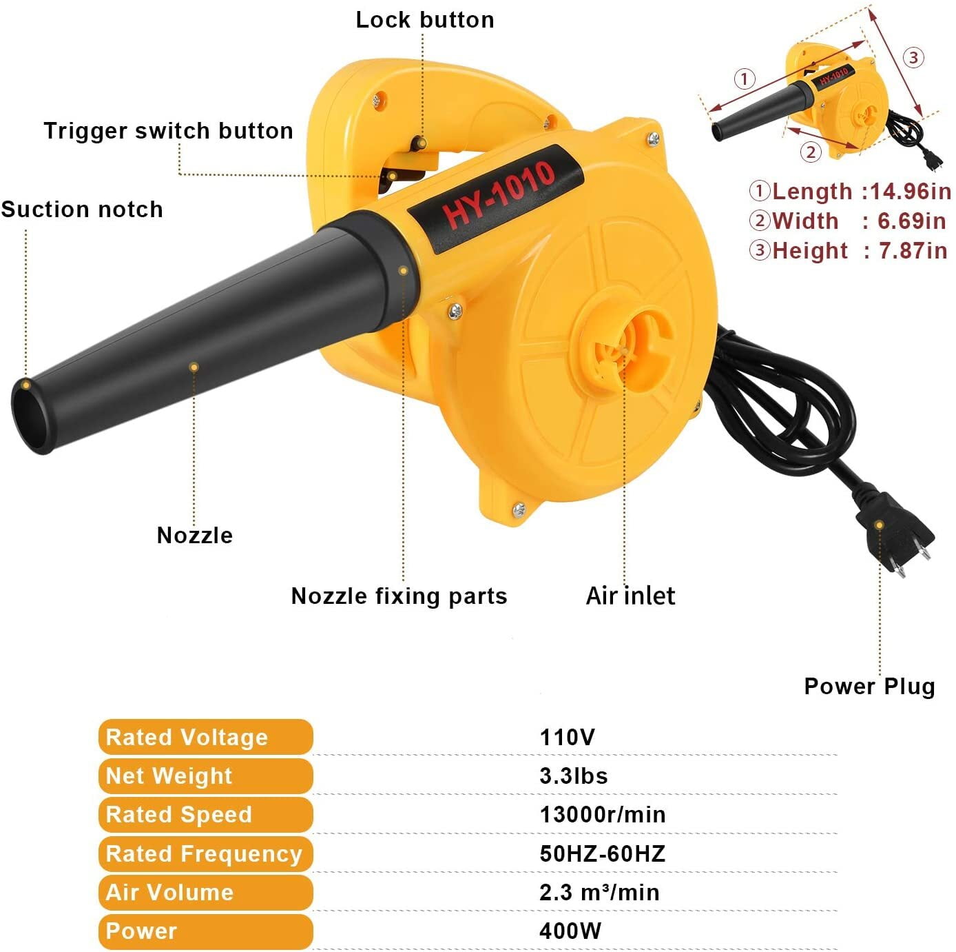 Abeden Portable Electric Leaf Blower,2 in 1 All-Purpose Lightweight Sweeper/Vacuum,Yellow