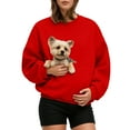 thumbnail image 5 of larppty Unisex Cat Pouch Oversized Sweatshirts Long Sleeve Kitten Puppy Holder Kangaroo pocket Pullover Top (Red, M), 5 of 7