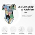thumbnail image 4 of Junzan Différents Chats Imprimés Justaucorps à Col Rond Manches Courtes pour Femmes, T-shirt Mode Aguichant une Pièce Col Rond Justaucorps Aguichant pour Sortir-Petit, 4 of 7