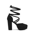 thumbnail image 3 of BLISSFUL STEP Women's Pumps Block Heels Platform Strappy Lace up Pumps Black 6, 3 of 7