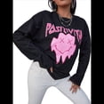 thumbnail image 2 of Sudadera de Larga con Estampado de Grafiti para Mujer, Cuello Redondo, Holgada, Tipo Jersey Negro XS, 2 of 9