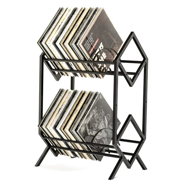 Soporte de almacenamiento de discos de vinilo RUILALIFE de 2 niveles para 200 LP