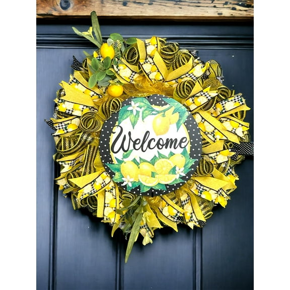 Welcome Wreath, Lemon Wreath, Summer Spring Wreath