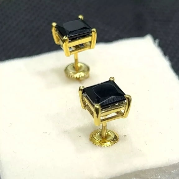 3.00Ct Princess Cut Simulated Black Diamond Solitaire Women's Wedding Stud Earrings 14K Yellow Gold Plated 925 Sterling Silver