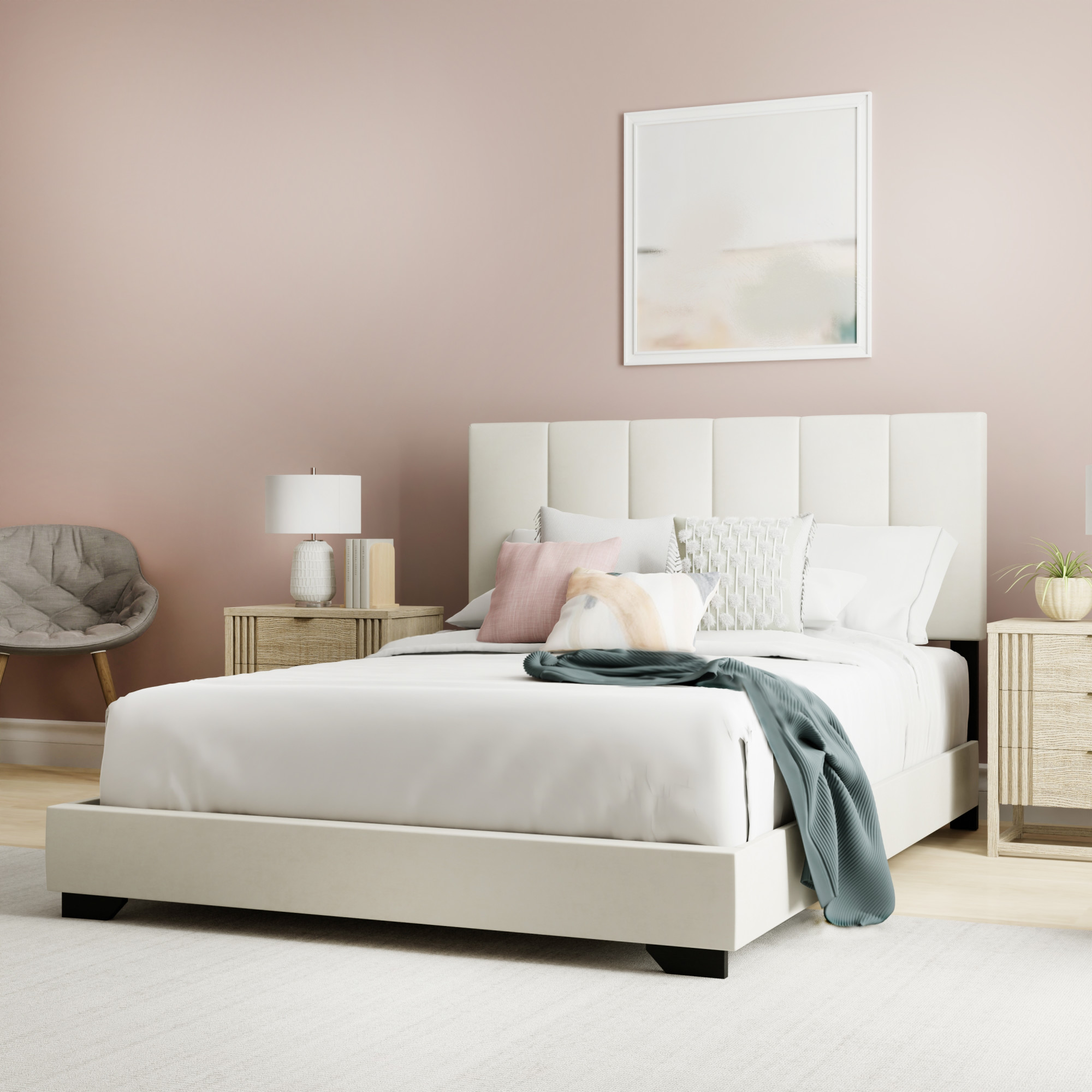 Reece Channel Stitched Upholstered Full Bed, Ivory, by Hillsdale Living Essentials - image 5 of 17