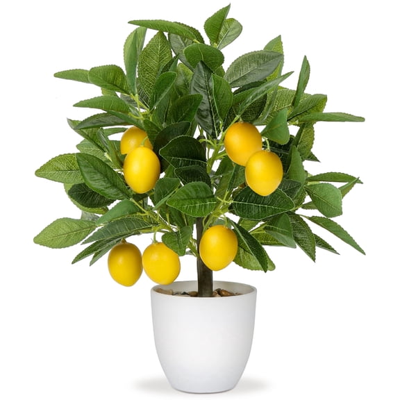 15.7 inches Lemon Tree Artificial Potted Plants Fake Lemons Citrus Tree with White Pot, 7 Lemon Fruits 15 Branches