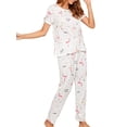 thumbnail image 2 of Innerwin Pajamas Set Plaid Printed Ladies Sleepwear Home Color Block Basic Nightwear Flamingo M, 2 of 4