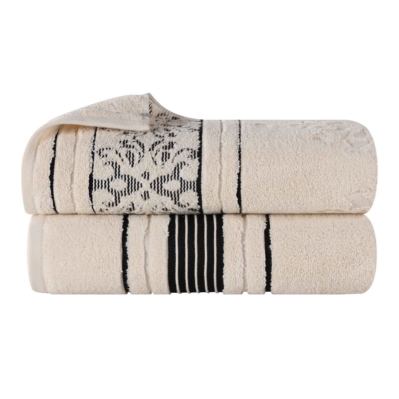 Superior Sadie Zero Twist Cotton Floral Bath Sheet Set of 2, Ivory